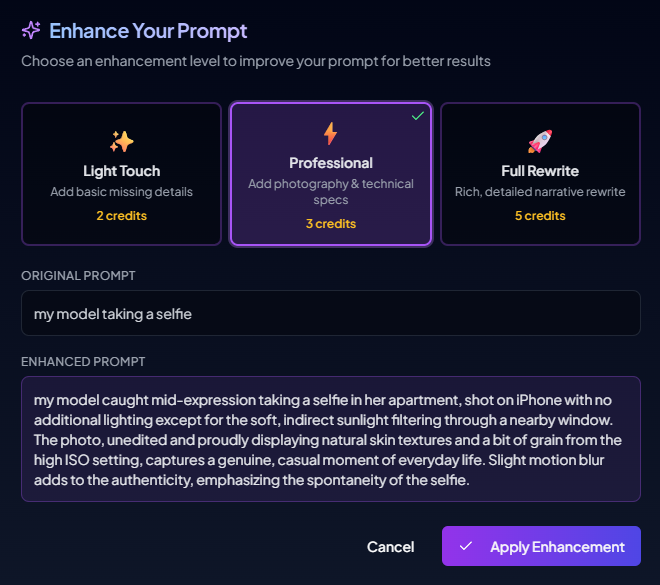 Professional prompt enhancer result
